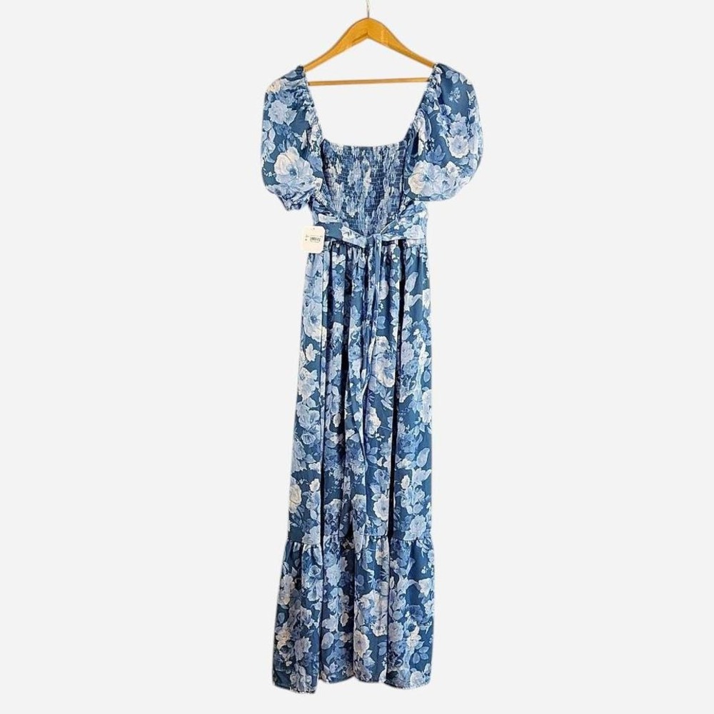 NWT Altar'd State Alora Blue Floral Maxi Dress Romantic Puff Sleeve Tiered XL - Picture 3 of 8
